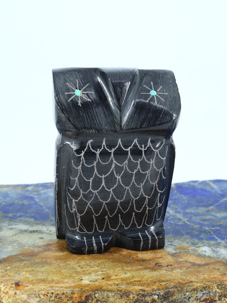Black Marble Owl Zuni Fetish - PuebloDirect.com