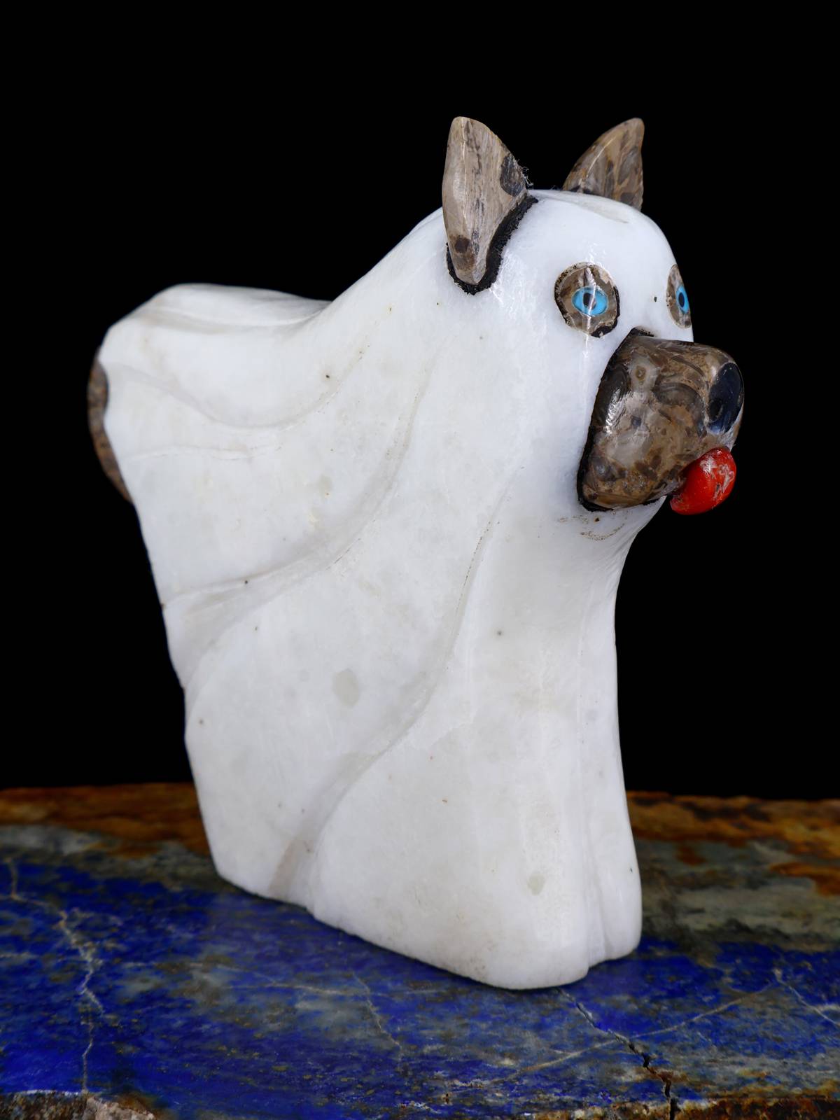 White Marble Spooky Ghost Dog Zuni Fetish