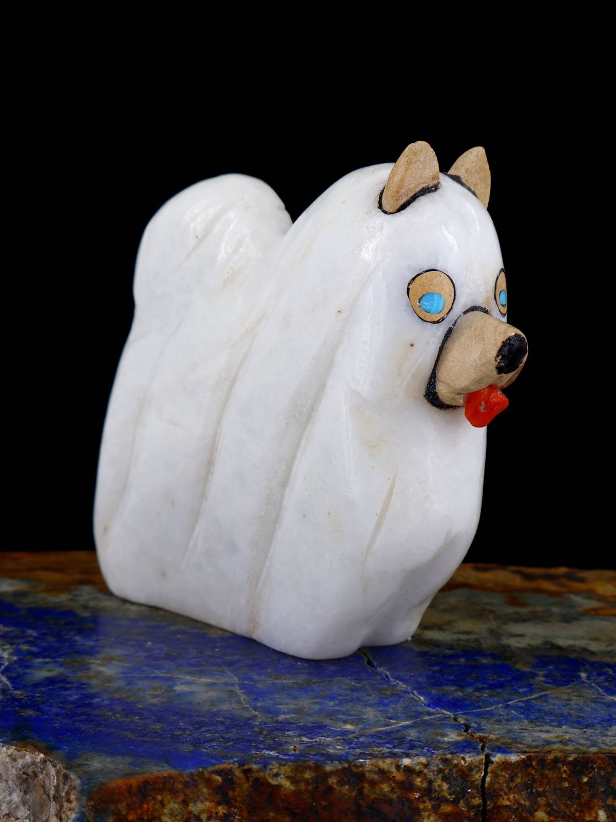 White Marble Spooky Ghost Dog Zuni Fetish