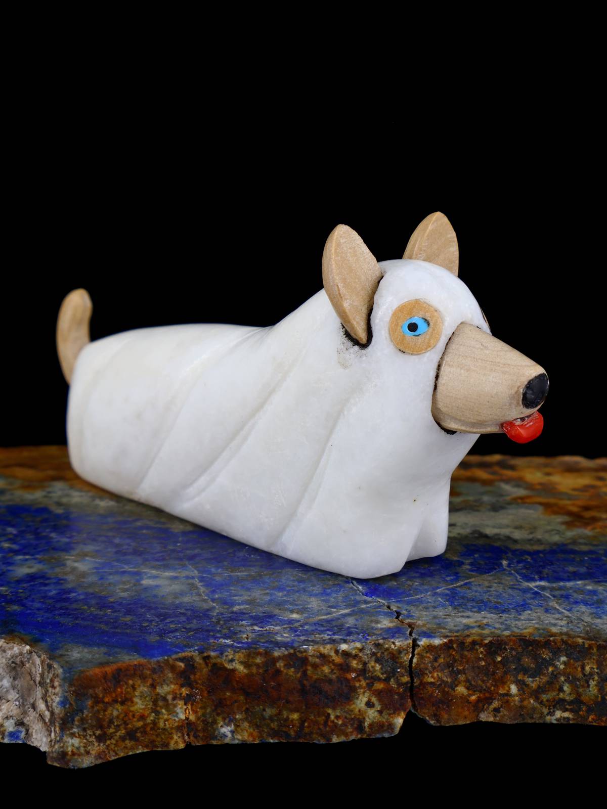 White Marble Spooky Ghost Dog Zuni Fetish