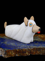 White Marble Spooky Ghost Dog Zuni Fetish