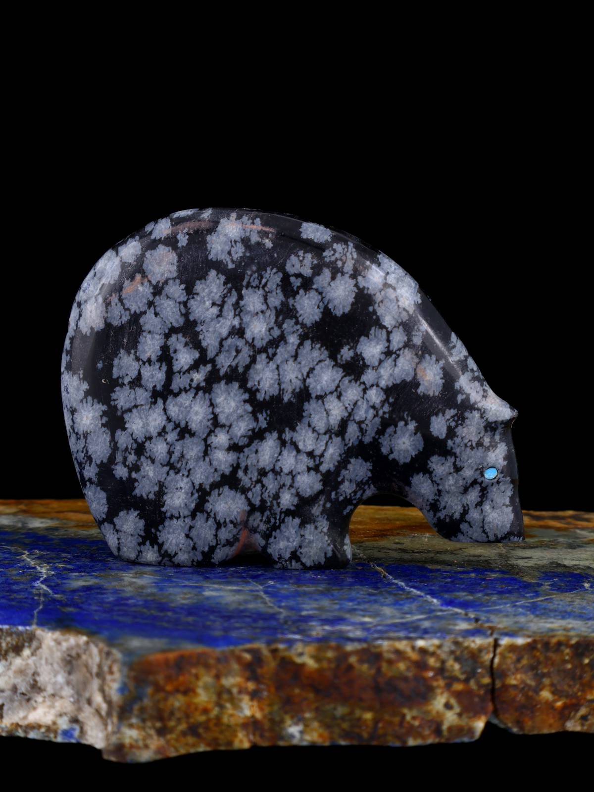 Snowflake Obsidian Medicine Bear Zuni Fetish