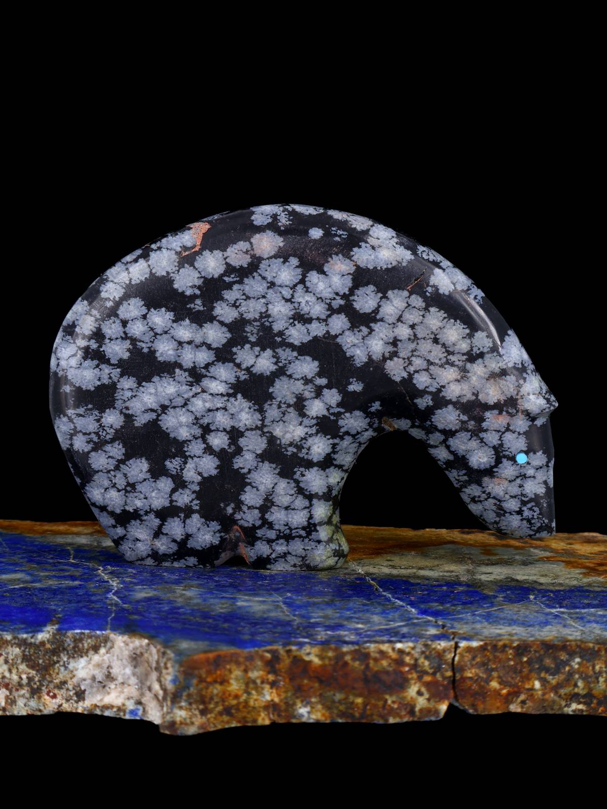 Snowflake Obsidian Medicine Bear Zuni Fetish
