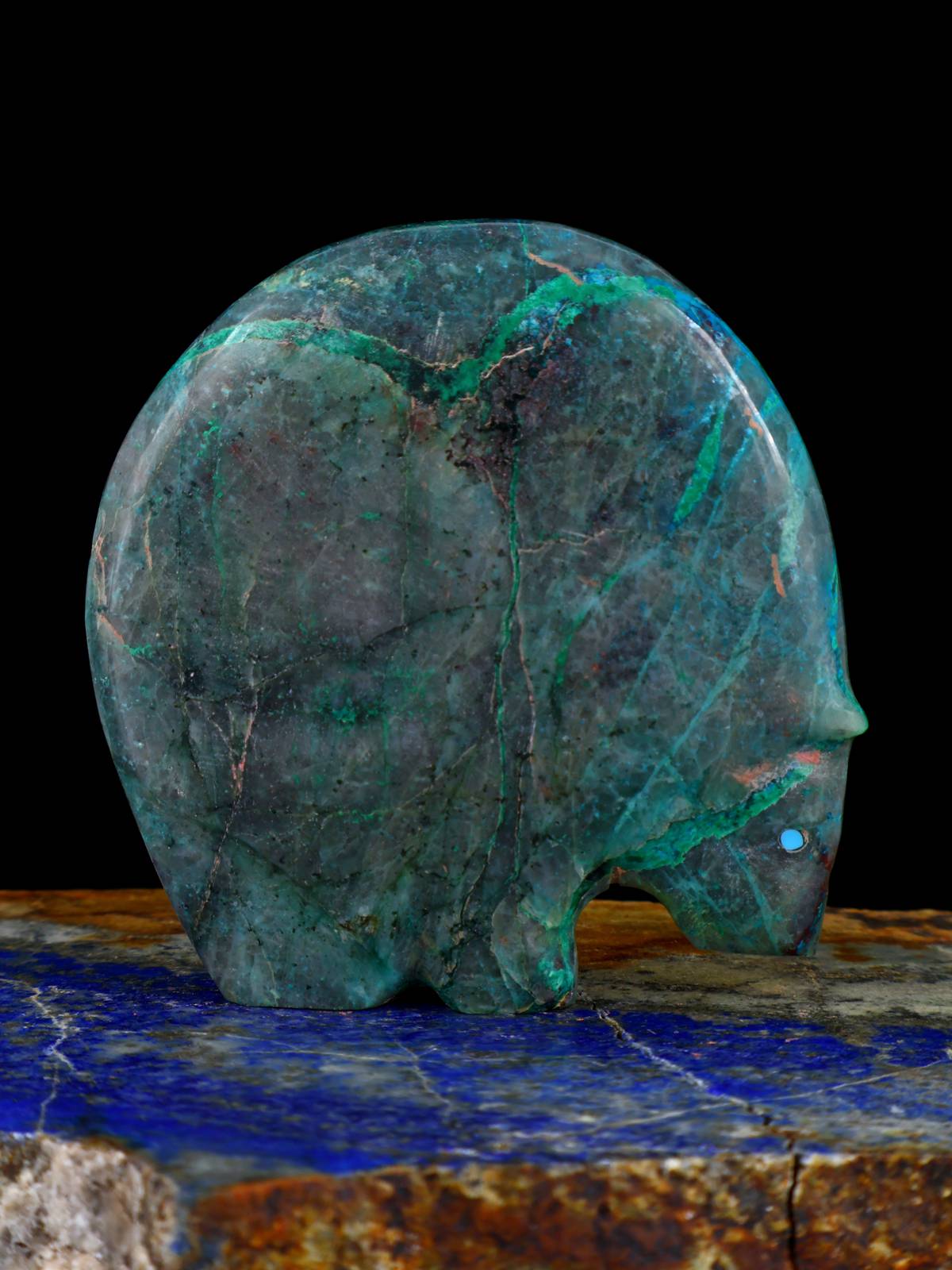 Spiderweb Chrysocolla Medicine Bear Zuni Fetish