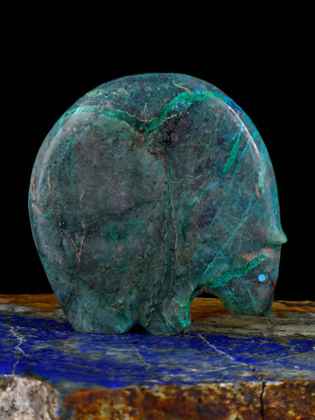 Spiderweb Chrysocolla Medicine Bear Zuni Fetish