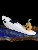 White Marble Ghost With Pumpkin and Bat Zuni Fetish