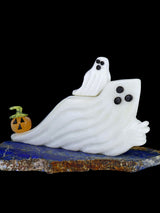 Large White Marble Ghost Family With Pumpkin Zuni Fetish