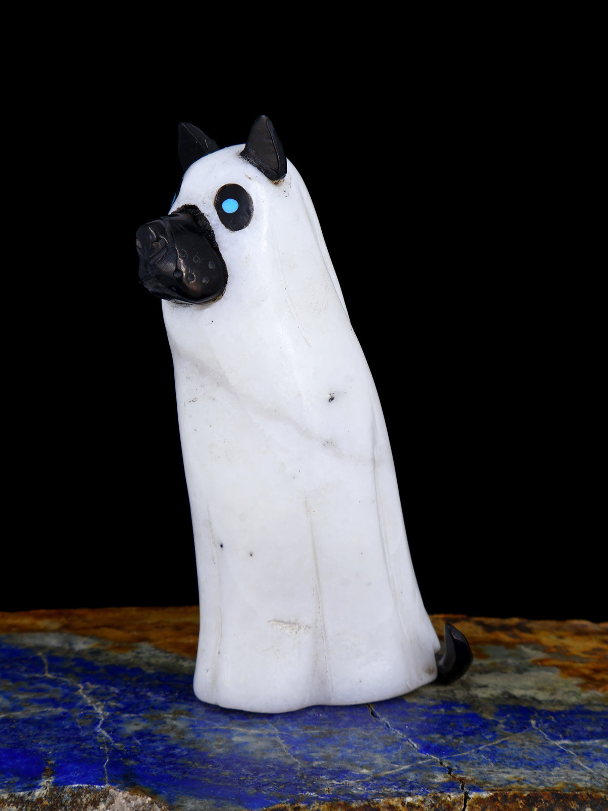 White Marble Spooky Ghost Dog Zuni Fetish