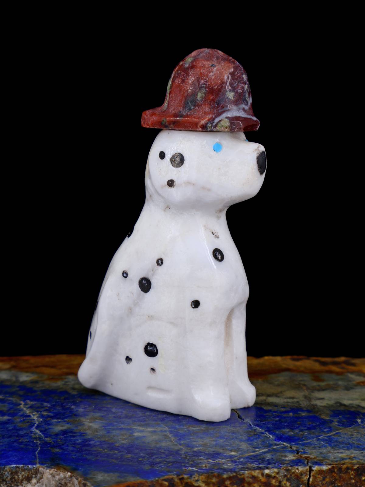 White Marble Dalmation Fireman Dog Zuni Fetish