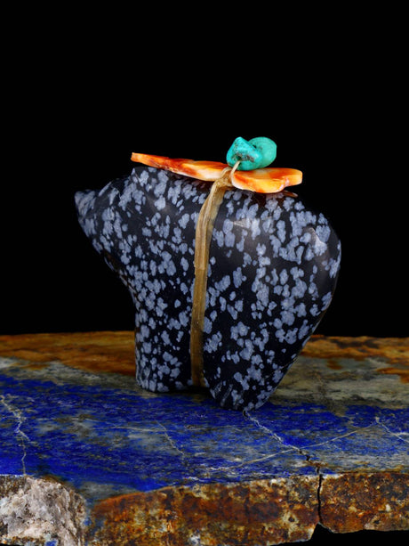 Snowflake Obsidian Bear Zuni Fetish