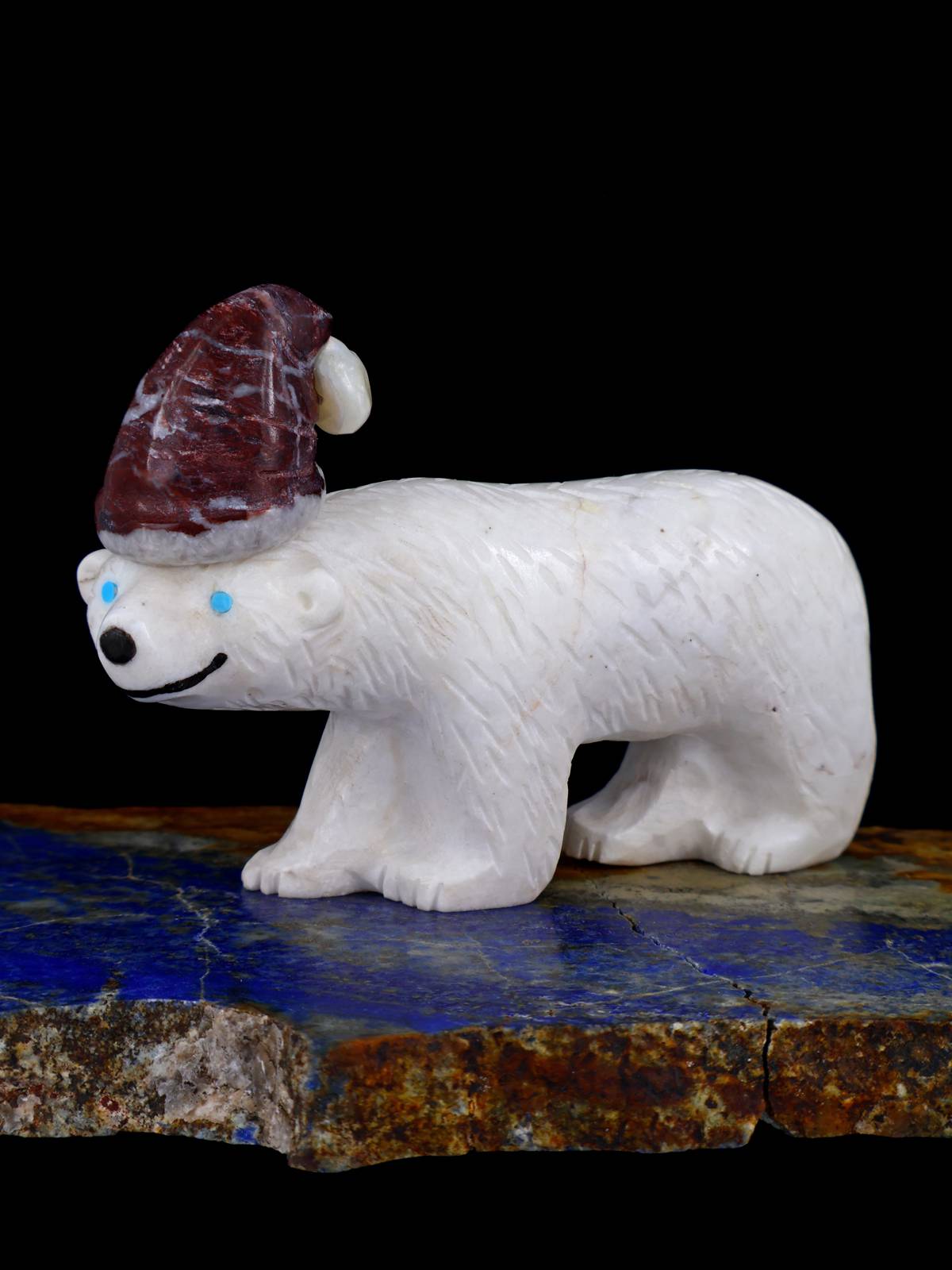 Alabaster Santa Polar Bear Zuni Fetish - PuebloDirect.com