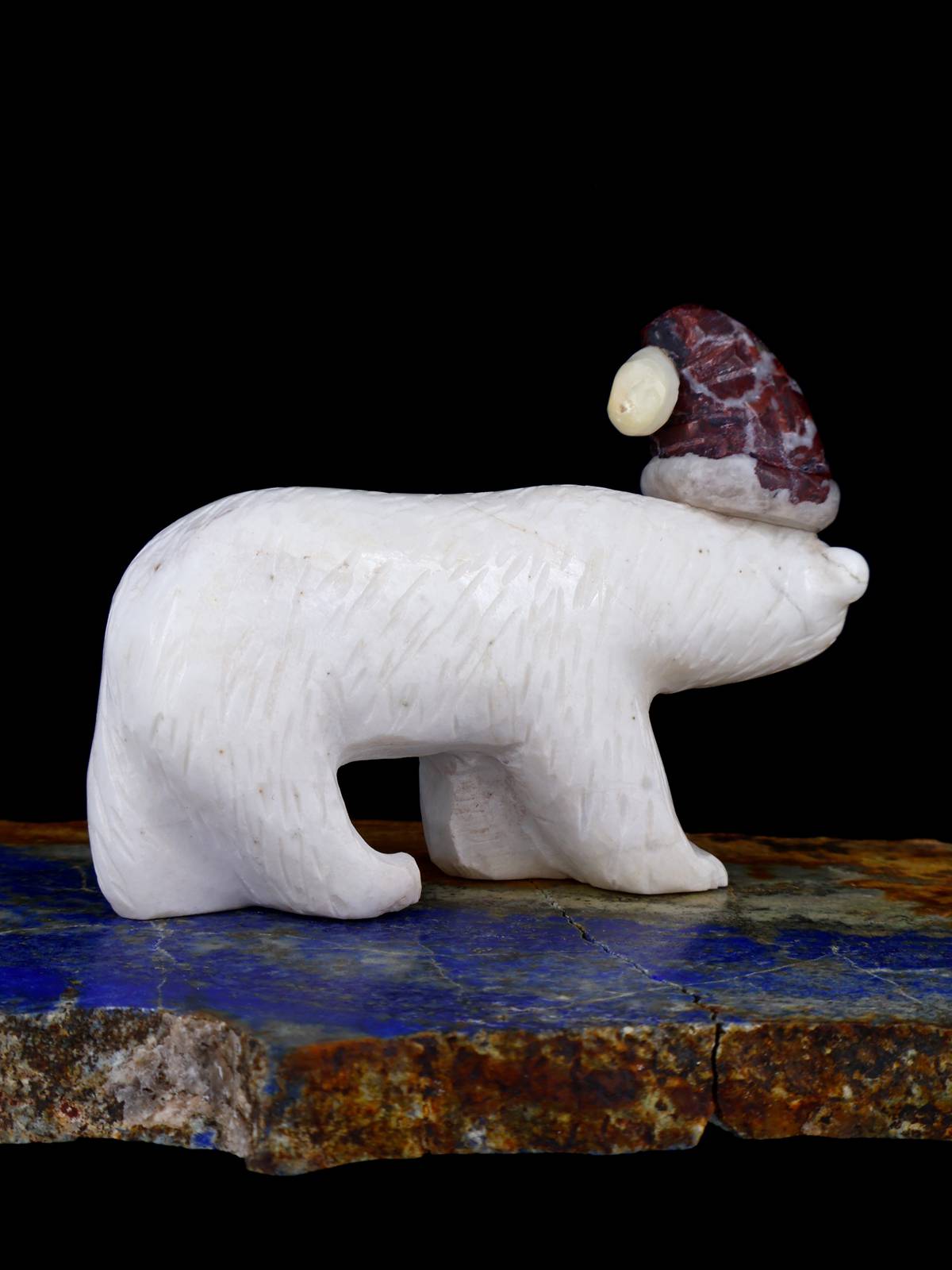 Alabaster Santa Polar Bear Zuni Fetish - PuebloDirect.com