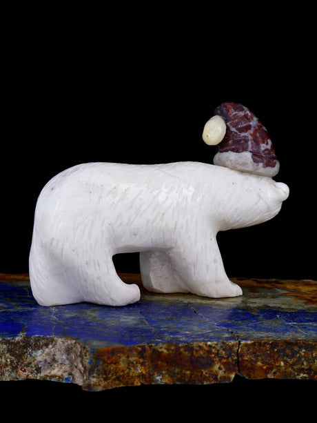 Alabaster Santa Polar Bear Zuni Fetish - PuebloDirect.com