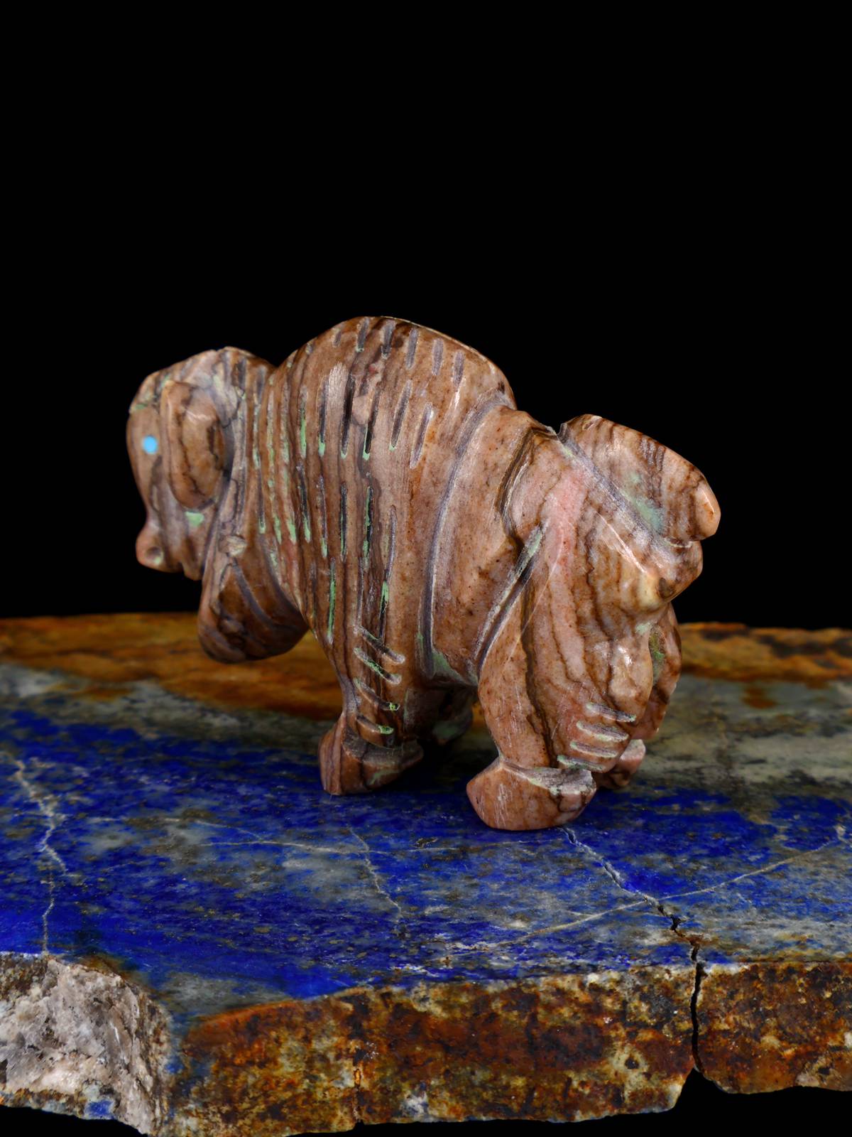 Serpentine Bison Navajo Stone Carving - PuebloDirect.com