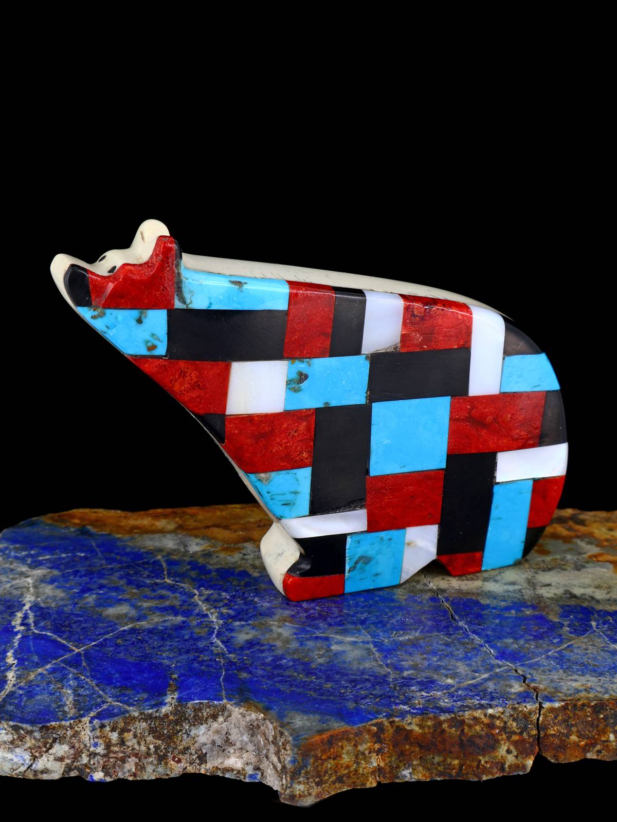 Zuni Fish Rock Mosaic Bear Zuni Fetish - PuebloDirect.com