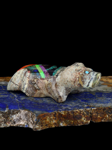 Serpentine Mosaic Wolf Zuni Fetish Carving - PuebloDirect.com