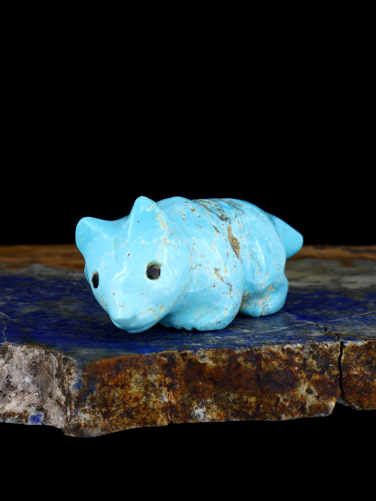 Turquoise Bobcat Navajo Carving M092 - PuebloDirect.com