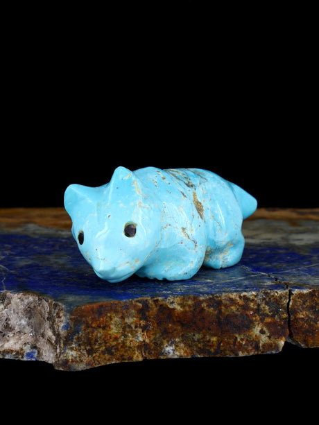 Turquoise Bobcat Navajo Carving M092 - PuebloDirect.com