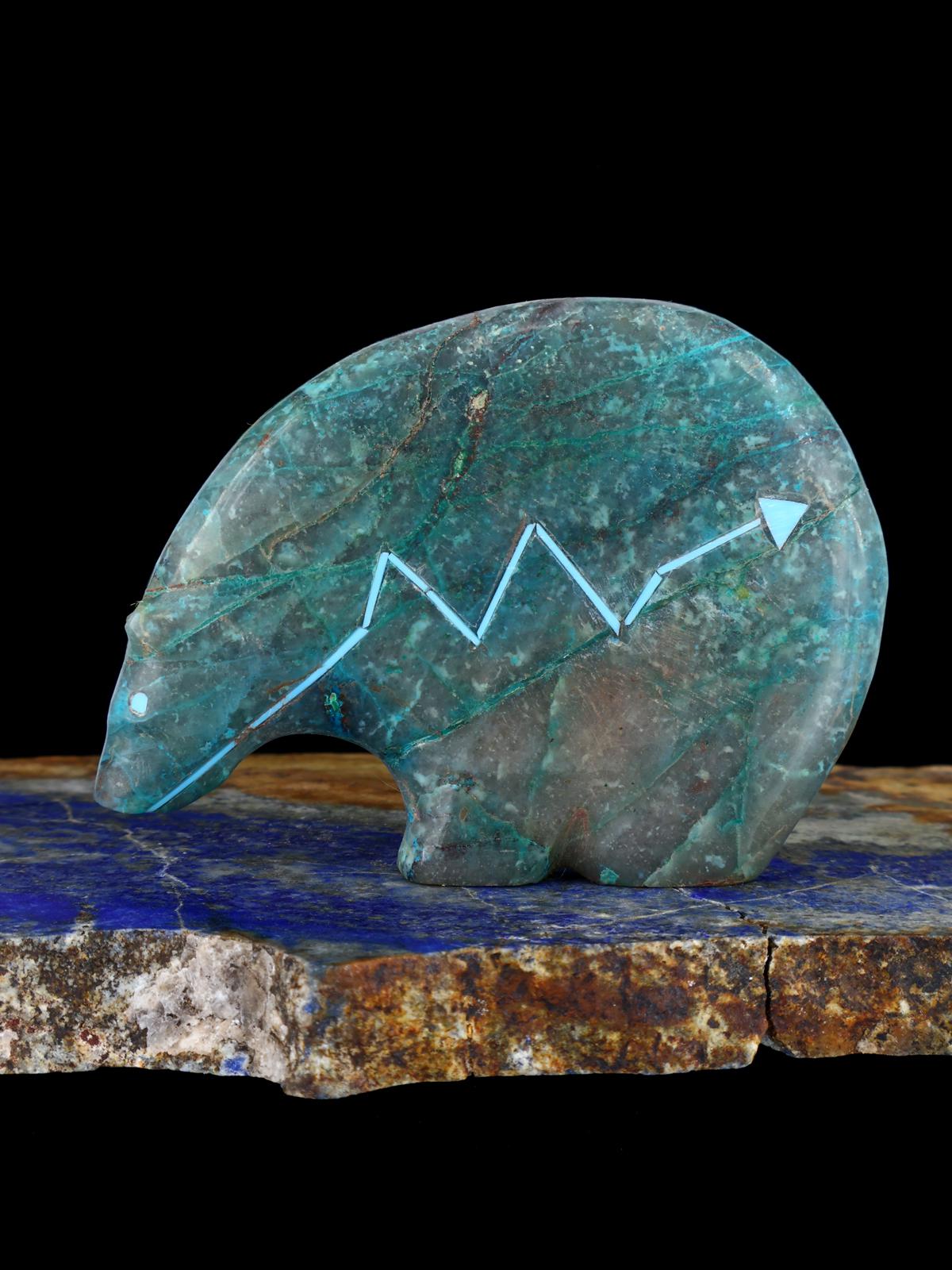 Chrysocolla in Quartz Medicine Bear Zuni Fetish - PuebloDirect.com