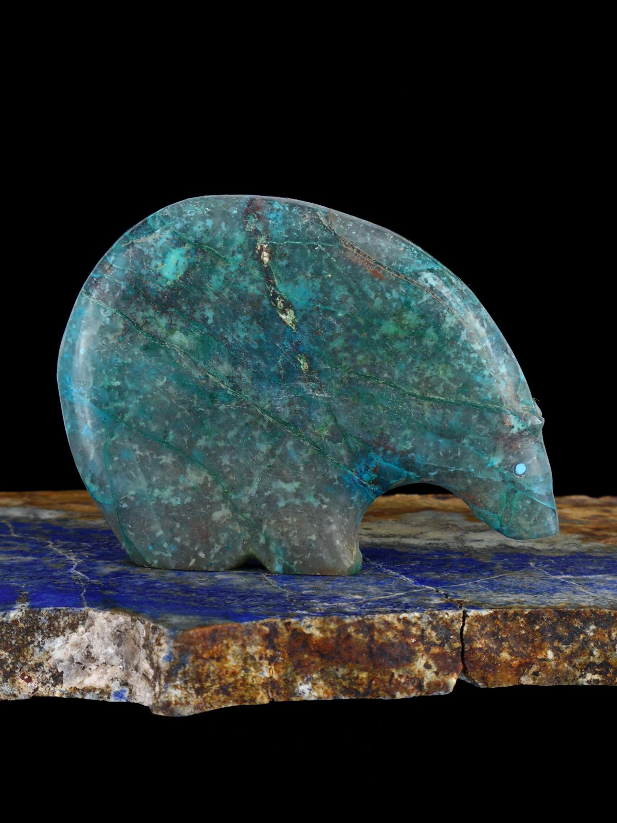 Chrysocolla in Quartz Medicine Bear Zuni Fetish - PuebloDirect.com