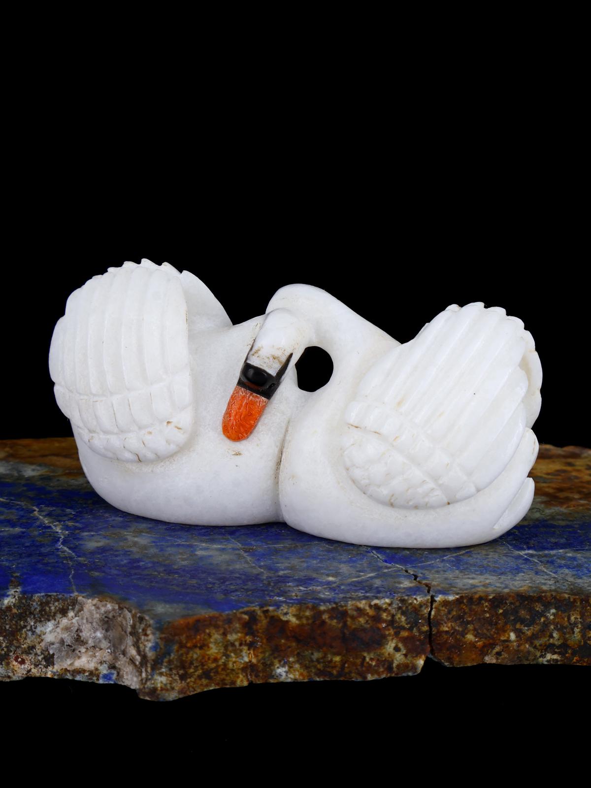 White Marble Swan Couple Zuni Fetish