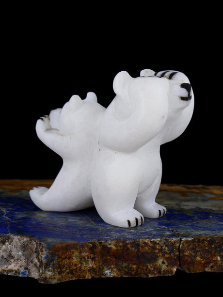 White Marble Bear Couple Zuni Fetish