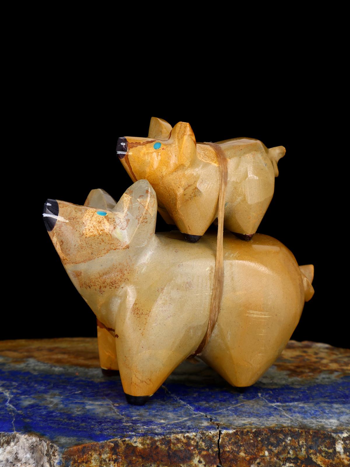 Travertine Pig Family Zuni Fetish