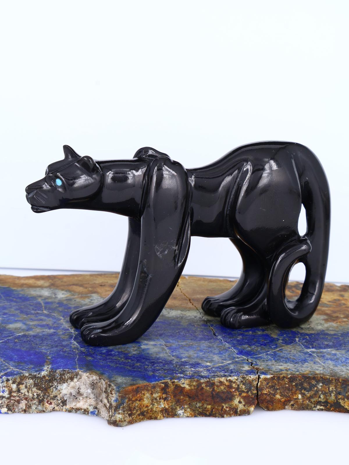 Black Marble Mountain Lion Zuni Fetish