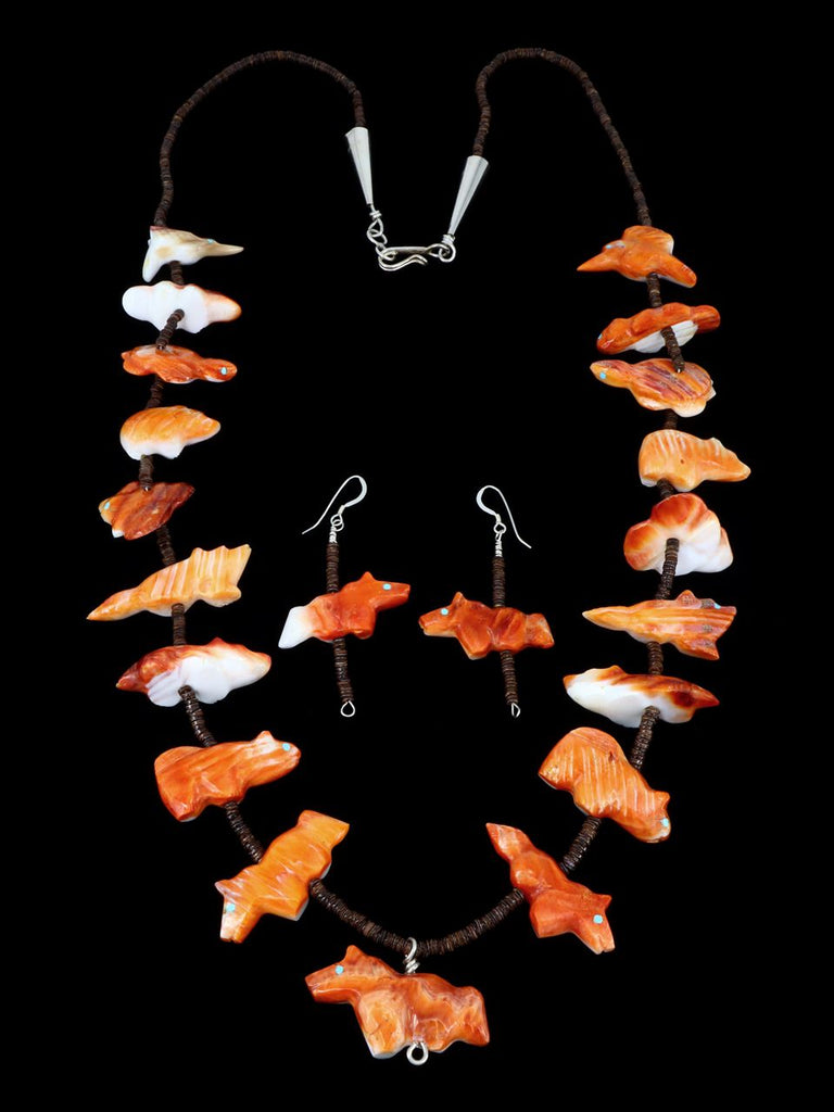 Native American Spiny Oyster Zuni Fetish Carved Animal Necklace Set - PuebloDirect.com