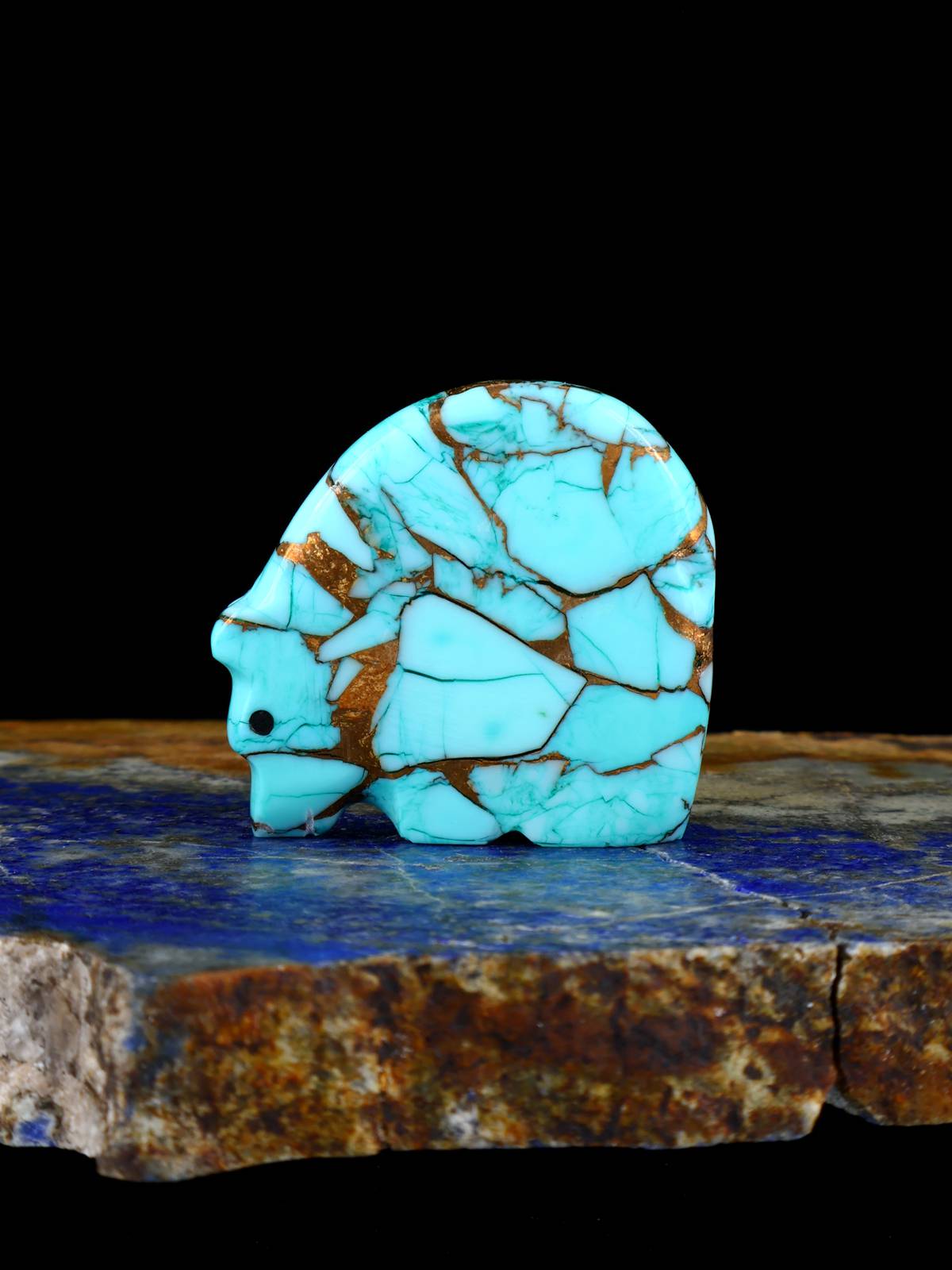 Turquoise Sunface Ours Zuni Fétiche