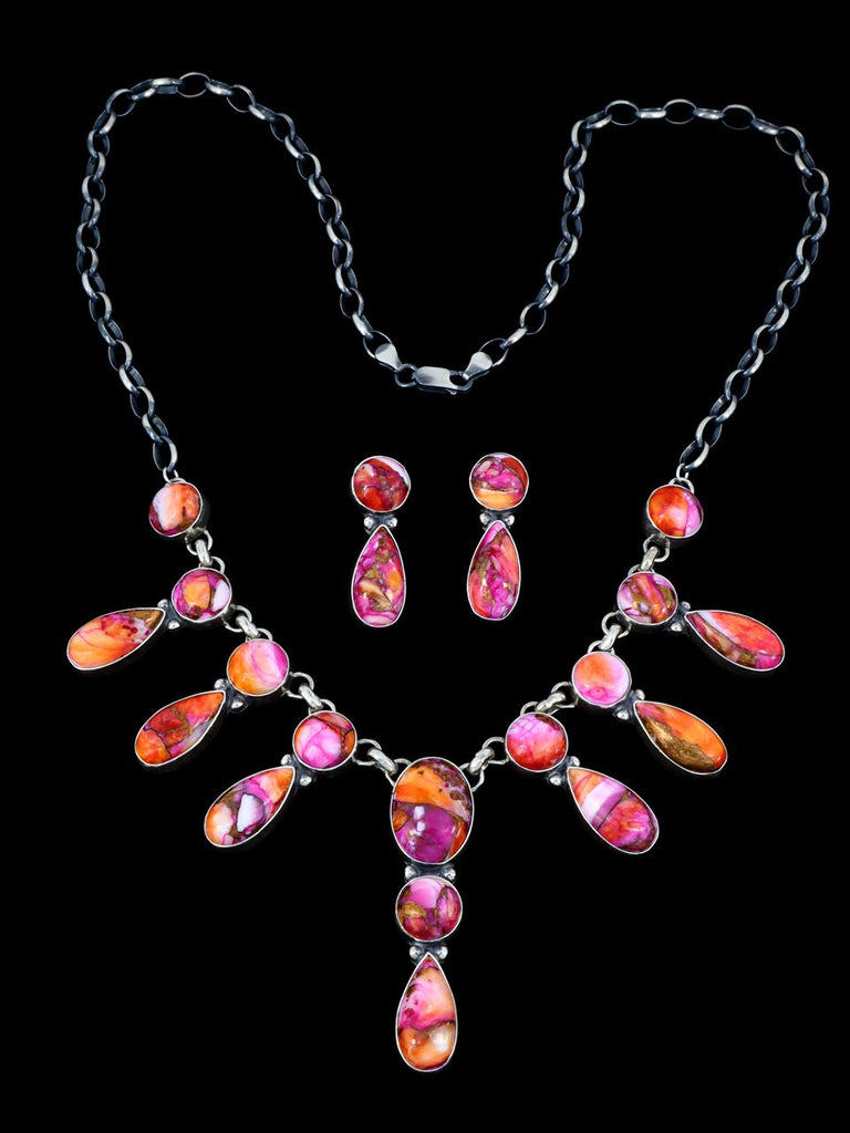 Native American Compressed Spiny Oyster Lariat Necklace and Earring Set - PuebloDirect.com