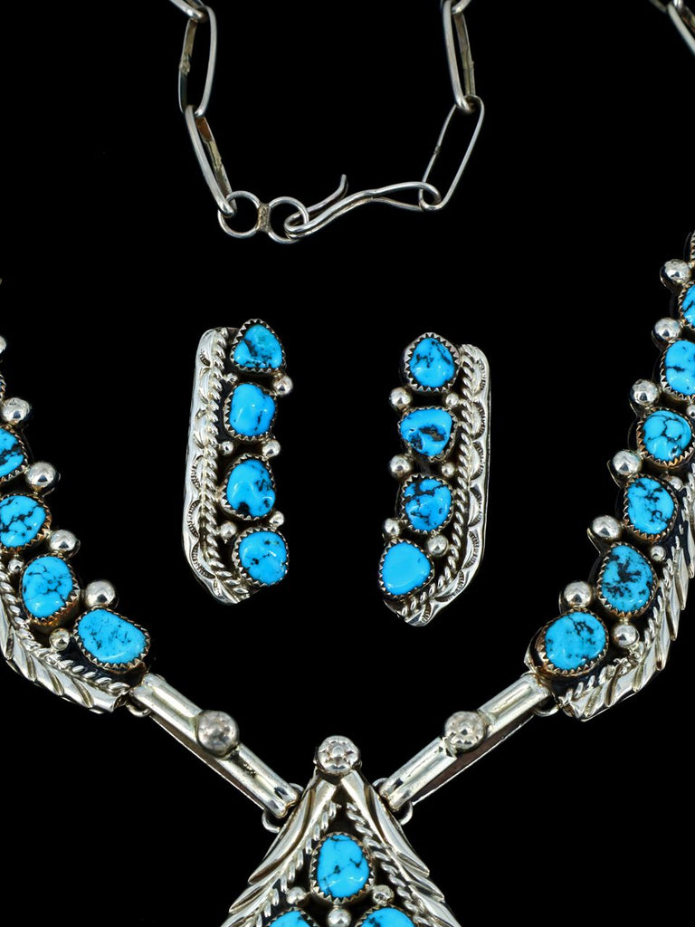 Native American Sterling Silver Turquoise Necklace and Earrings Set - PuebloDirect.com