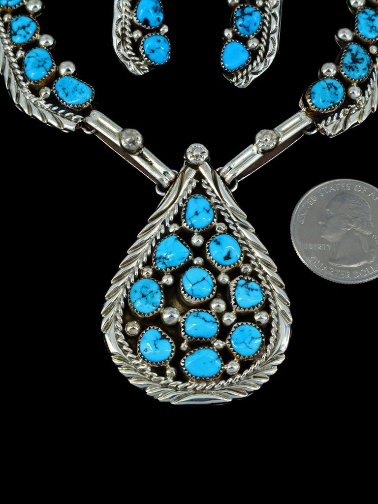 Native American Sterling Silver Turquoise Necklace and Earrings Set - PuebloDirect.com