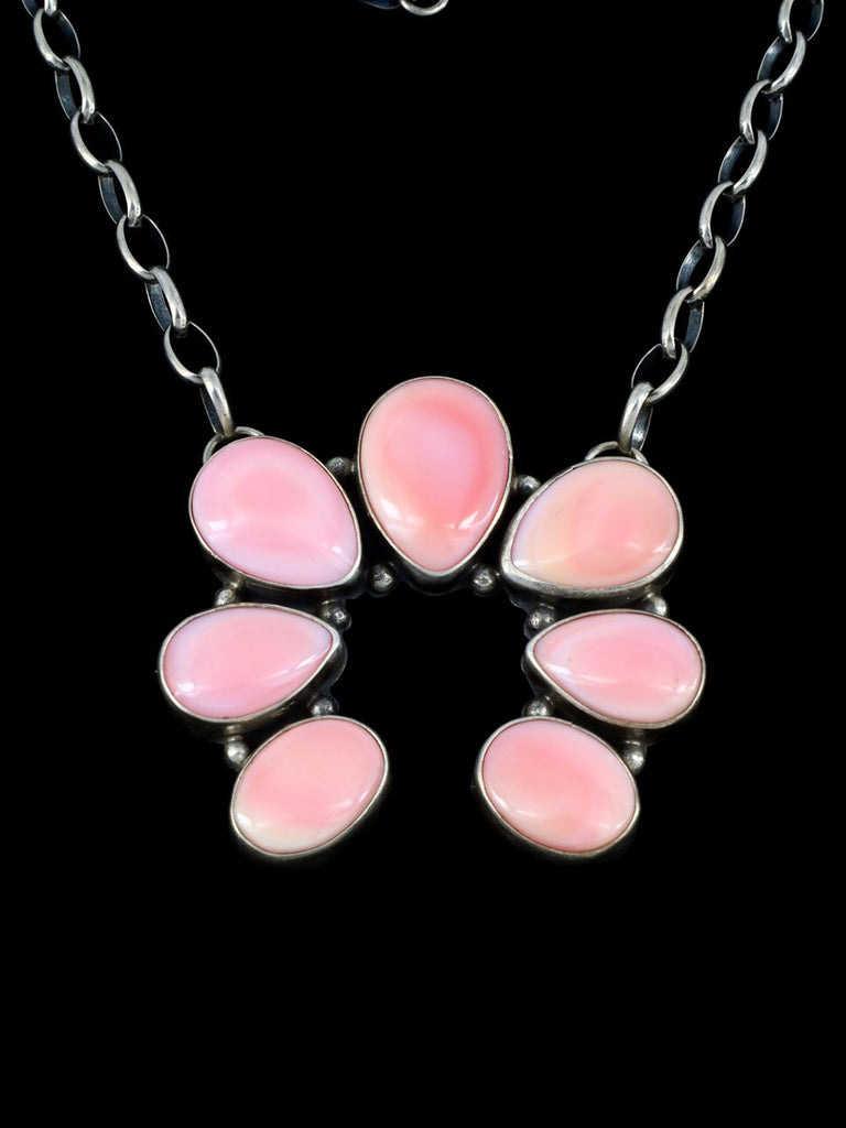 Navajo Pink Conch Shell Naja Cluster Link Chain Necklace - PuebloDirect.com