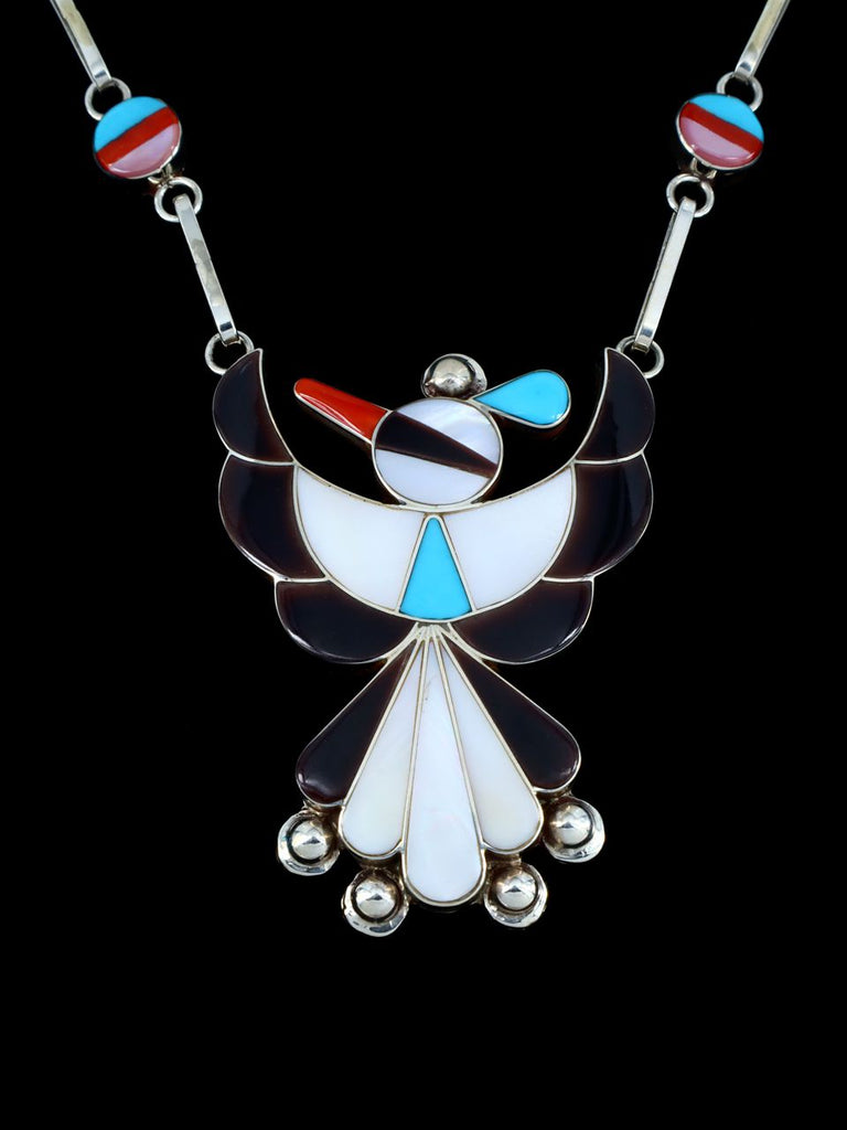 Sterling Silver Native American Zuni Inlay Thunderbird Necklace - PuebloDirect.com