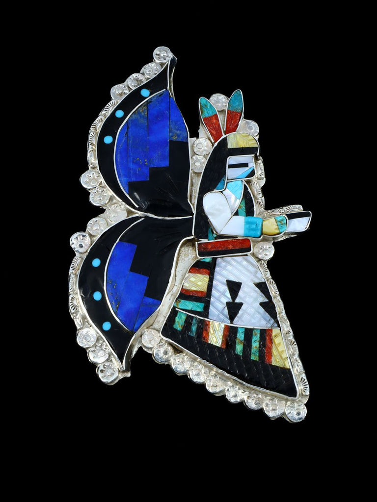 Zuni Inlay Butterfly Dancer Pin/Pendant With Stand - PuebloDirect.com