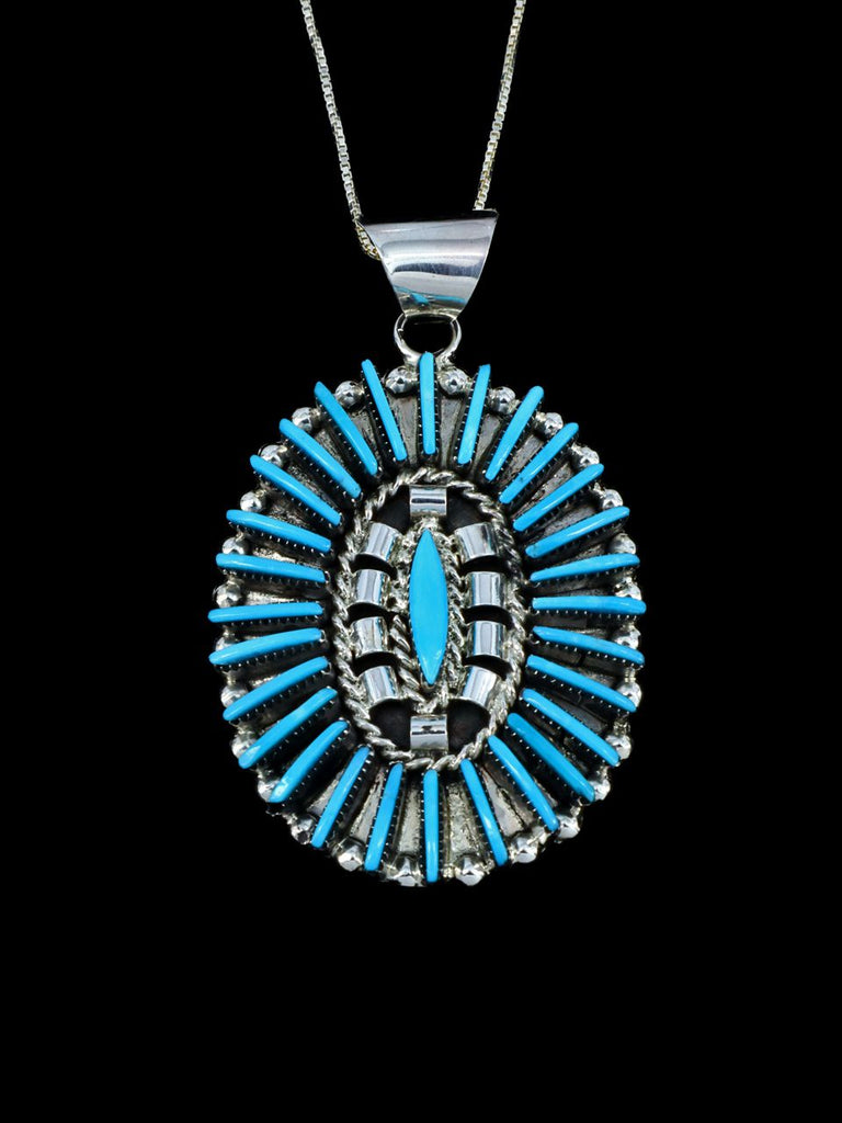 Turquoise Needlepoint Sterling Silver Zuni Pendant - PuebloDirect.com