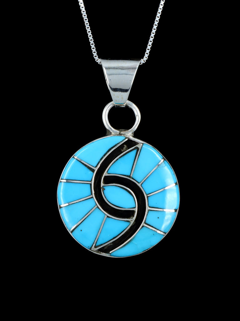 Turquoise Sterling Silver Zuni Inlay Pendant - PuebloDirect.com