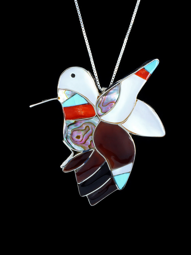 Mother of Pearl Sterling Silver Zuni Inlay Hummingbird Pendant - PuebloDirect.com