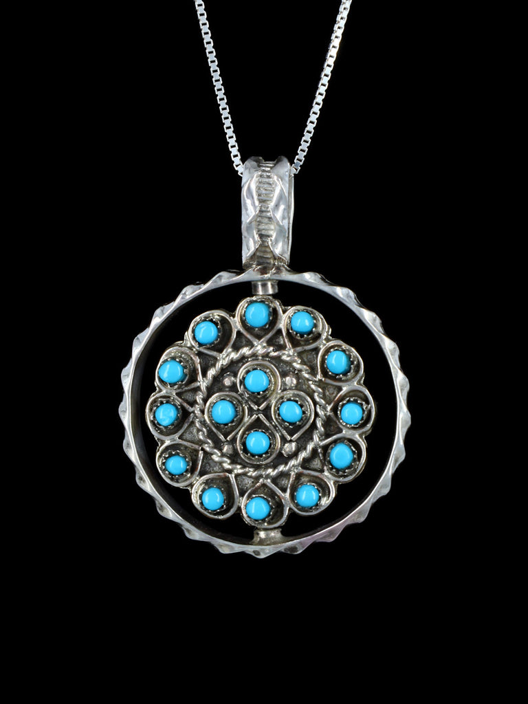 Coral and Turquoise Cluster Sterling Silver Zuni Spinner Pendant - PuebloDirect.com