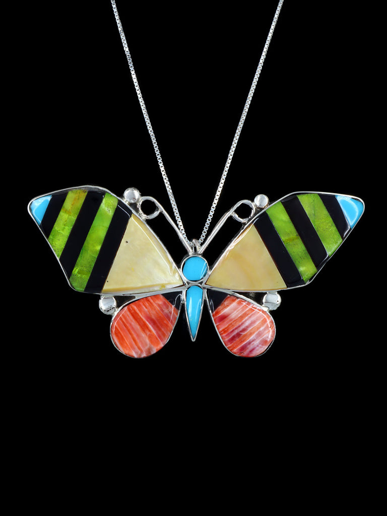 Native American Zuni Inlay Butterfly Pin Pendant - PuebloDirect.com
