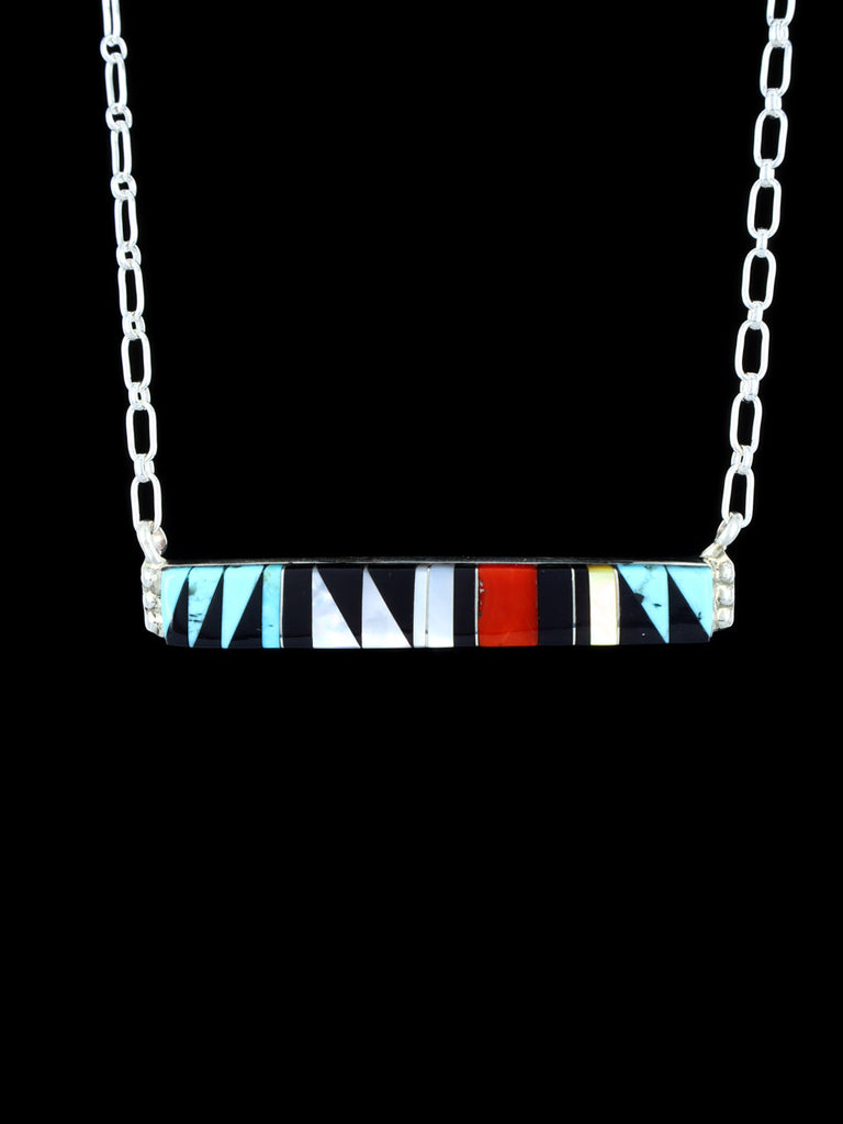 Native American Indian Jewelry Multistone Zuni Inlay Bar Necklace - PuebloDirect.com