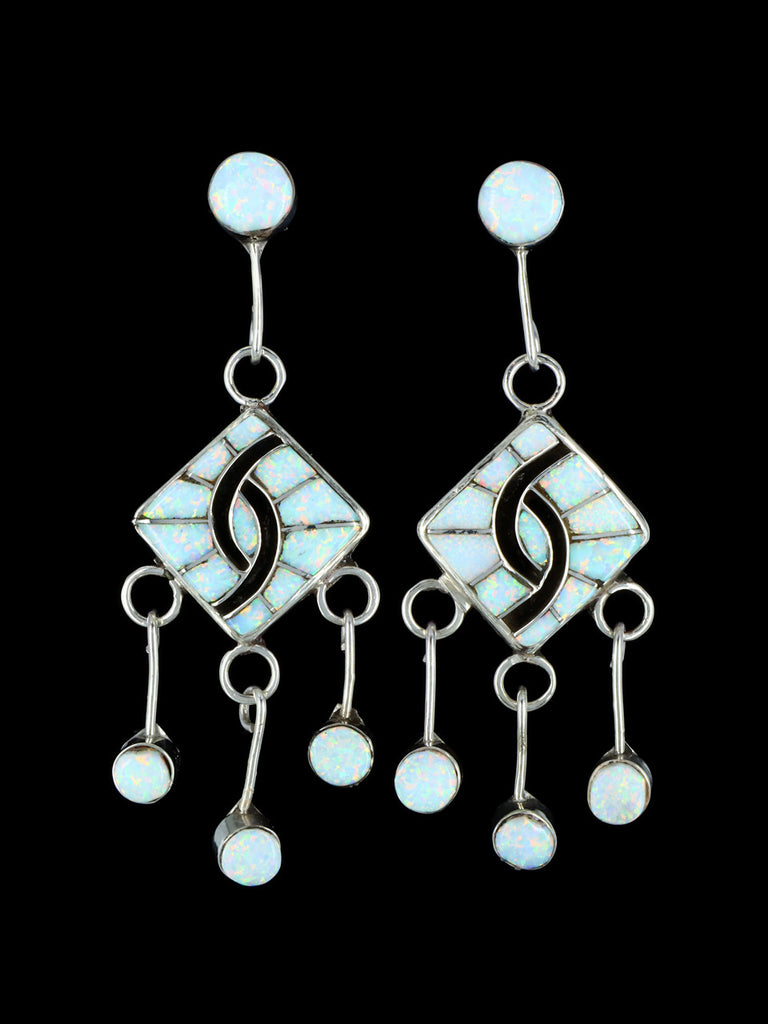 Sterling Silver Zuni Inlay Opalite Post Dangle Earrings - PuebloDirect.com