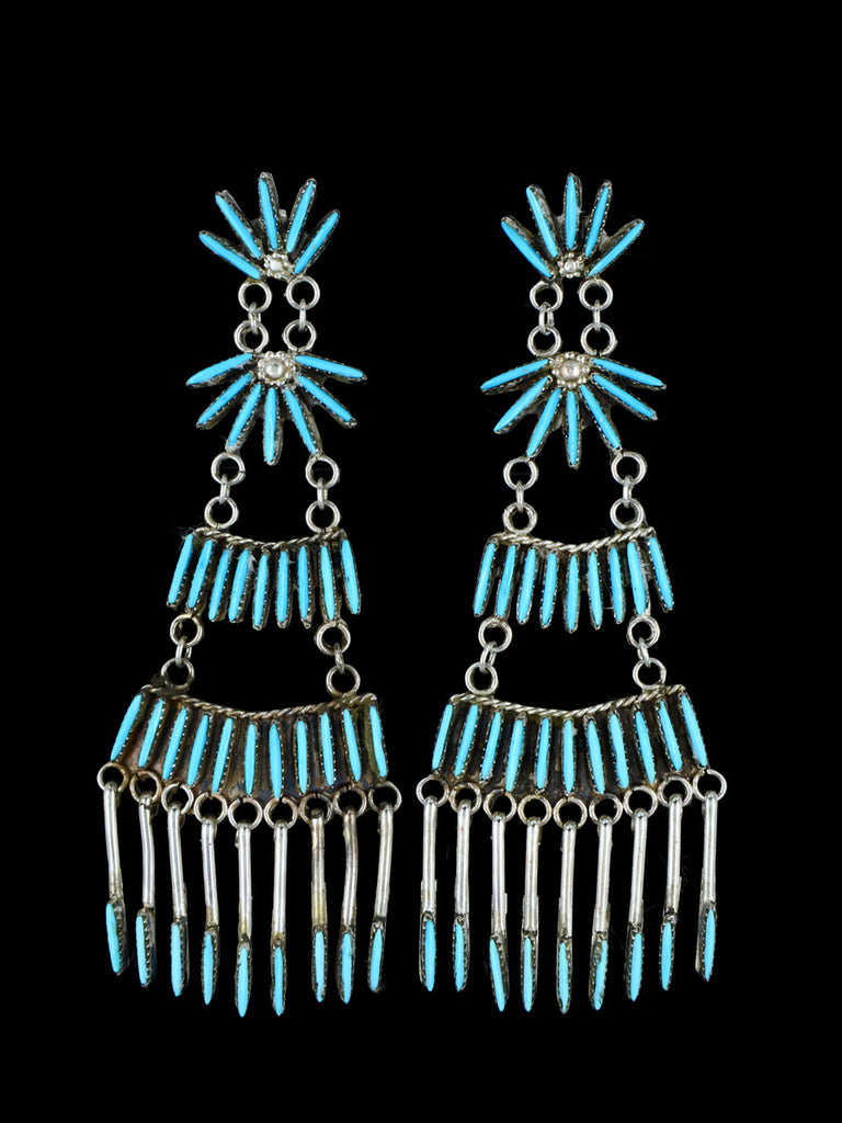 Native American Jewelry Turquoise Zuni Chandelier Earrings - PuebloDirect.com