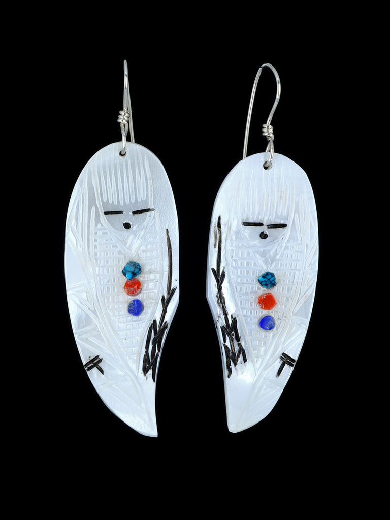 Zuni Inlay Mother of Pearl Maiden Dangle Earrings - PuebloDirect.com