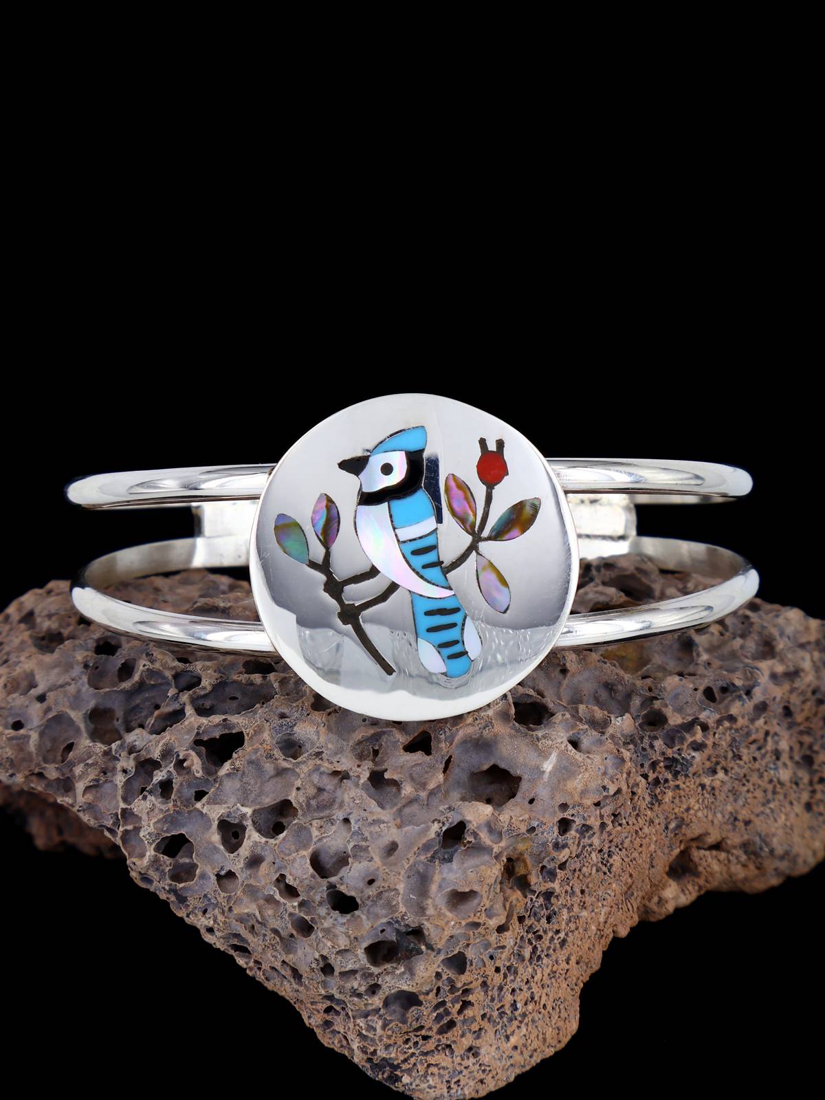 Native American Zuni Pueblo Inlay Bird Bracelet - PuebloDirect.com