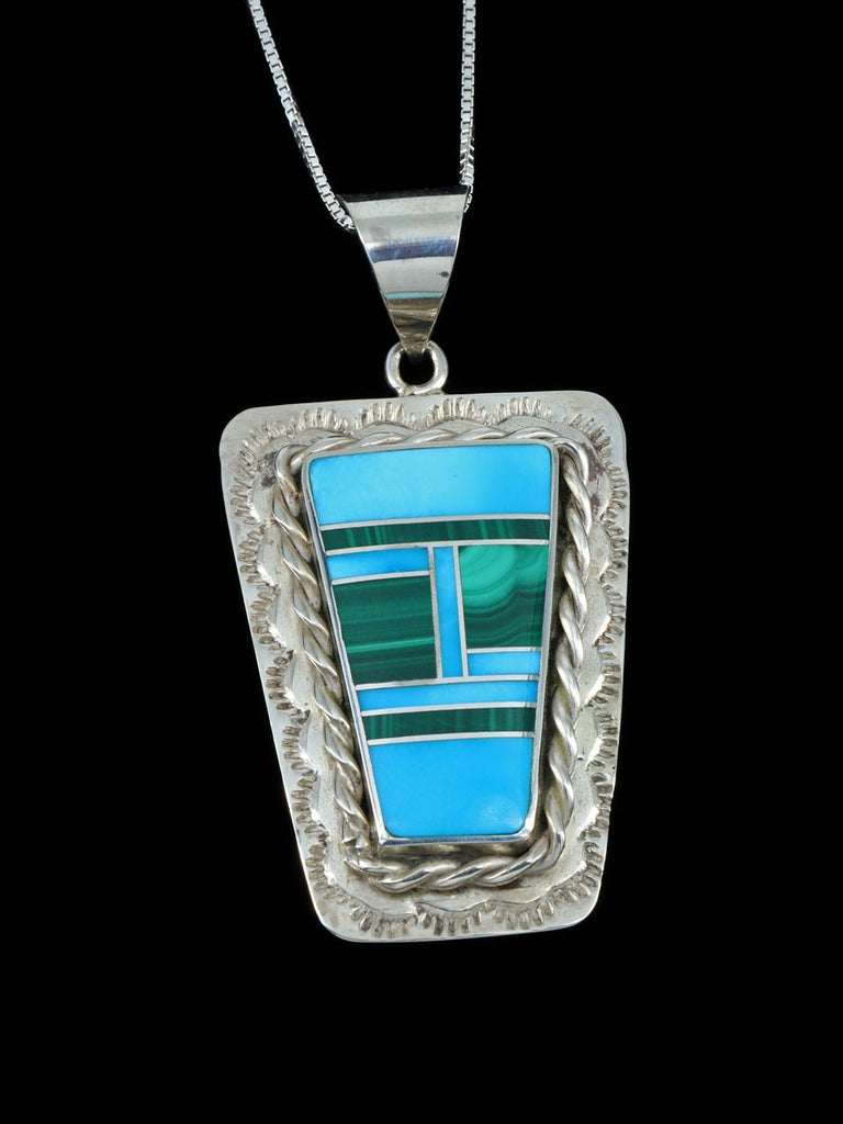 Native American Jewelry Malachite and Turquoise Inlay Pendant - PuebloDirect.com