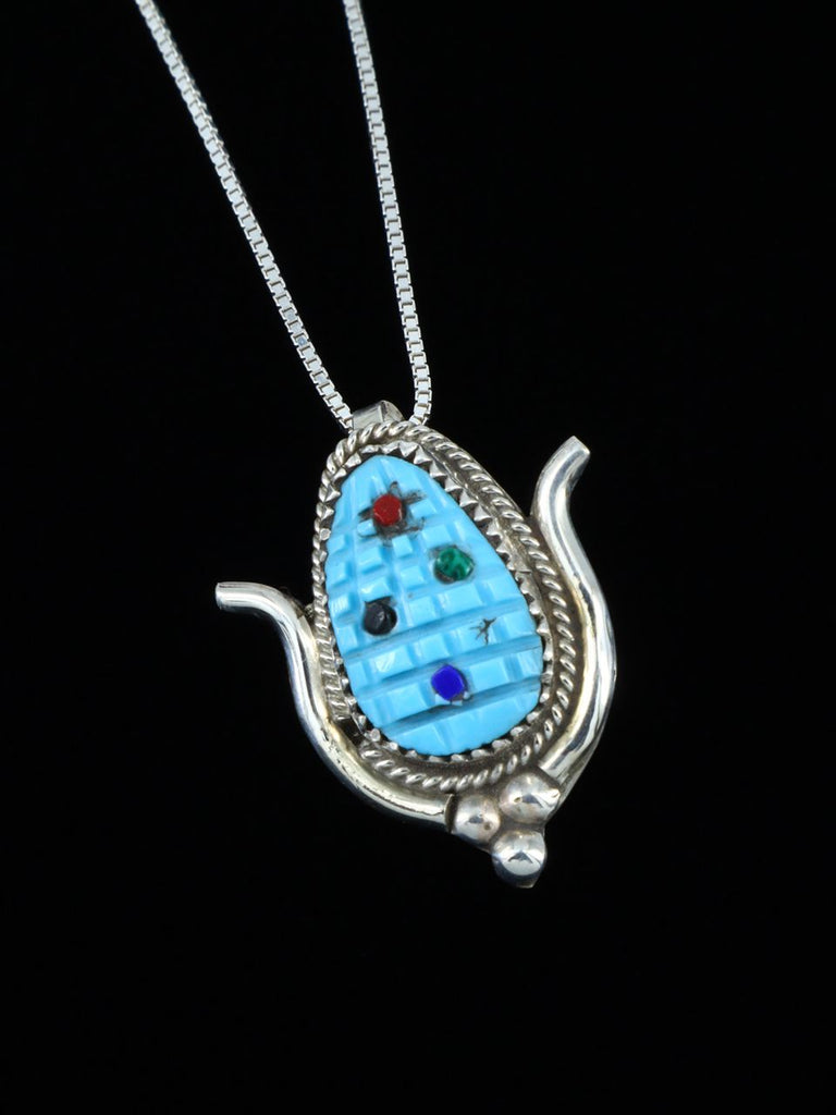 Native American Indian Jewelry Turquoise Corn Zuni Pendant - PuebloDirect.com