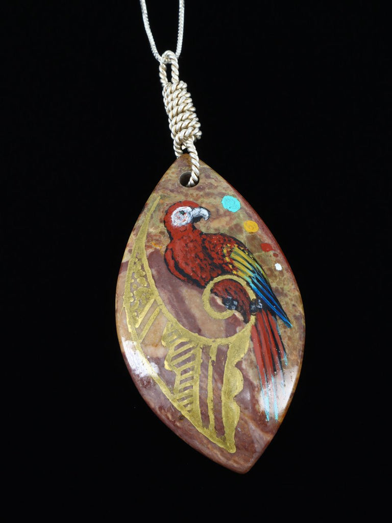 Native American Zuni Painted Parrot Onyx Pendant - PuebloDirect.com