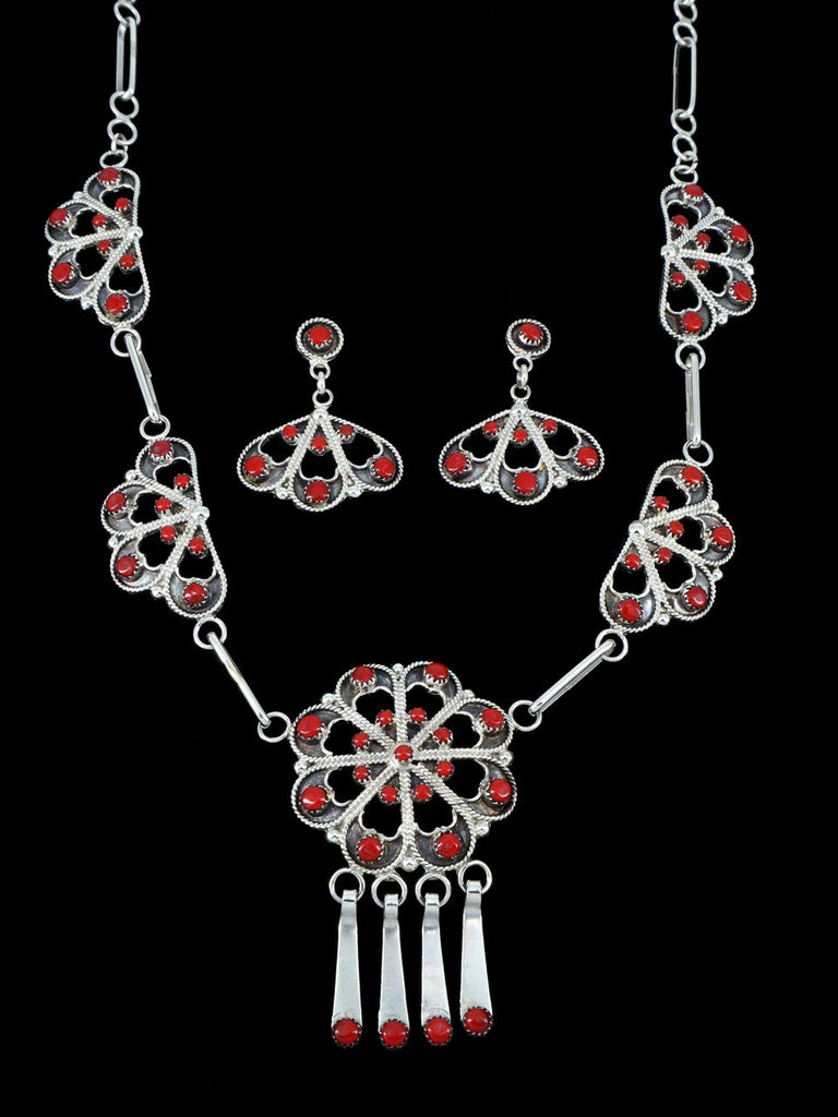 Native American Coral Necklace and Earring Set - PuebloDirect.com